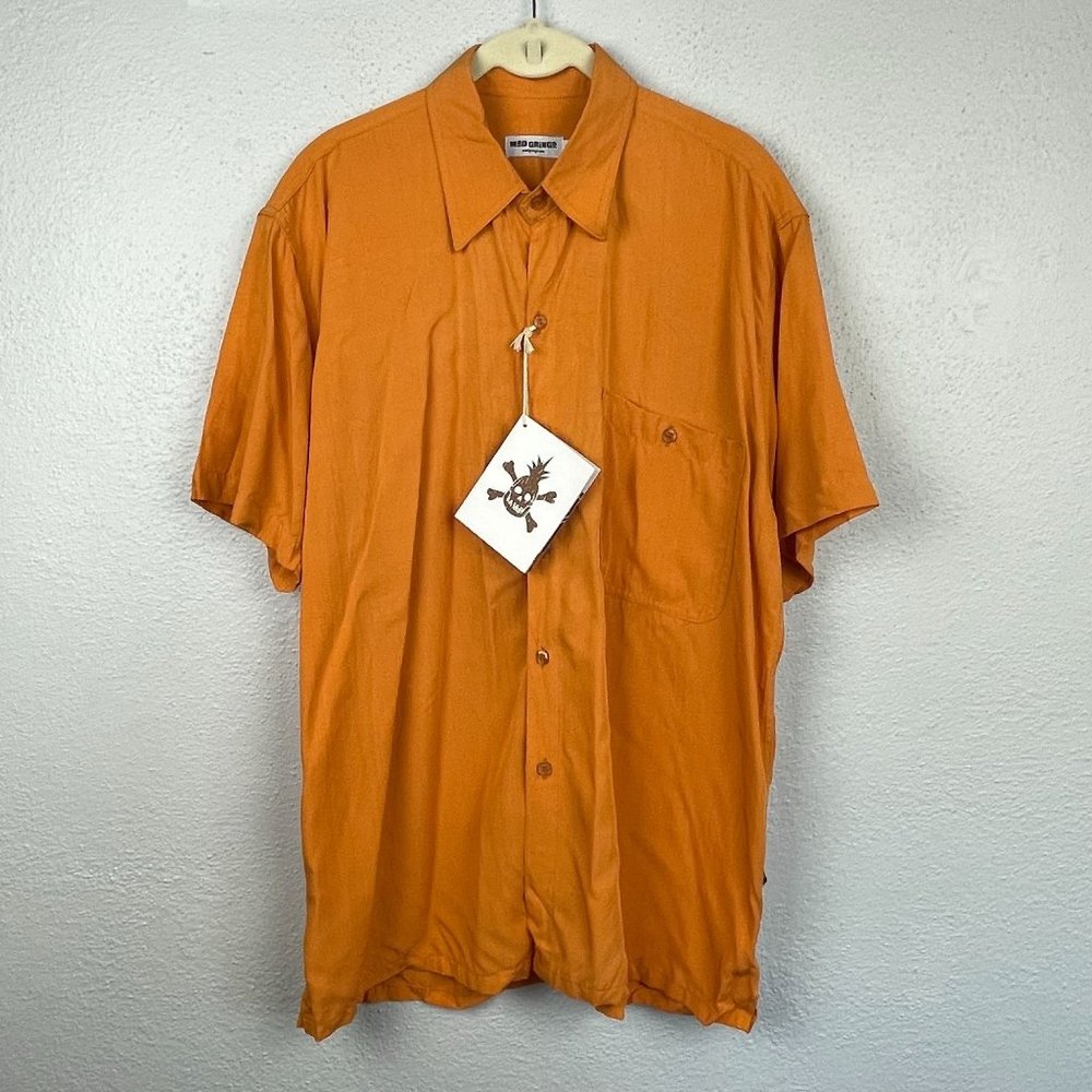 NWT Mad Gringo Men's Orange Hawaiian Hula Short Sleeve Button Up Shirt Size M